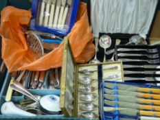 Box with assorted loose and cased flatware