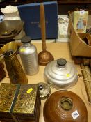 Parcel of miscellaneous metalware including copper footwarmer, posser etc