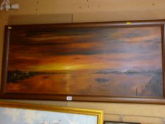 Sunset painting/print on board - harbour scene