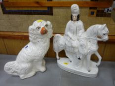 White Staffs dog and a Staffs horse and rider