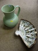 Staffs Studio pottery jug and a decorative fan shaped dish