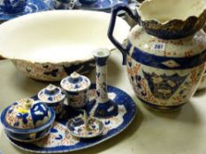 Staffs jug and washbowl set and similar patterned dressing table items
