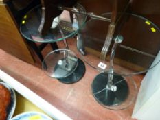 Pair of designer two tier glass tables