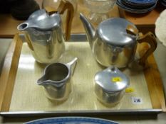 Picquot ware tea/coffee service comprising tray, sugar basin, milk jug, coffeepot and teapot