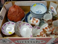 Box of Oriental teaware and similar items