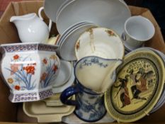 Box containing modern dinnerware, 'Country Rose' planter and similar items