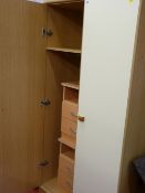 White and light wood effect modern wardrobe with two light wood effect bedside tables