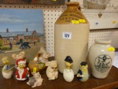 Parcel of pig and other animal related ornaments, a stoneware flagon 'W P Stafford, Botanical