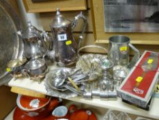 Large circular EP tray with four piece EP tea/coffee service and other plated ware