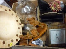 Box of treen, demi-john etc