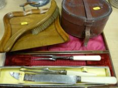 Leather case marked 'Collars', treen ware etc