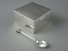 A SQUARE LIDDED CIGARETTE BOX with engine turned decoration, Birmingham 1933 and a silver
