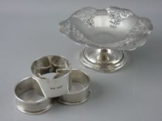 A PIERCED SILVER BON BON DISH on pedestal stand, Birmingham 1921, 2.5 troy ozs and three vintage