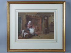 WILLIAM KAY BLACKLOCK watercolour - interior scene with a young mother seated knitting with her baby