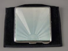A LADY'S PART SILVER & ICE ENAMEL SQUARE POWDER COMPACT, Birmingham 1945