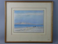 W C RAINBOW watercolour - Conwy Estuary scene with cattle resting on the shore and with distant