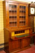 A VICTORIAN MAHOGANY SECRETAIRE BOOKCASE, the upper section having twin twelve pane leaded glazed