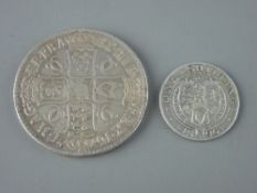 A CHARLES II FULL CROWN dated 1671, tertio type and a fine grade 1896 Victoria shilling