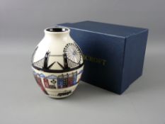 A MOORCROFT 'LONDONIUM' VASE, 13.5 cms high, decorated on a white ground, designed by Nicola Slaney,