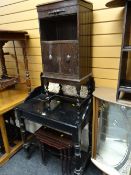 A black painted vintage tiled wash stand, a vintage barley-twist night cabinet, a vintage wooden