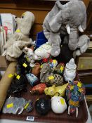 Tray of various elephant ornaments & soft toys