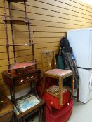 A parcel of reproduction & other furniture including nest of tables, bedroom chair & a golf bag with