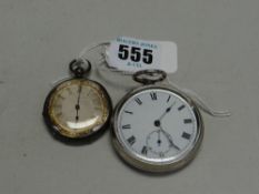An antique engraved silver pocket watch & a non silver pocket watch