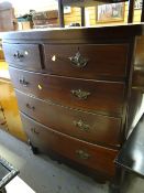 An antique bow front chest of three long & two short drawers