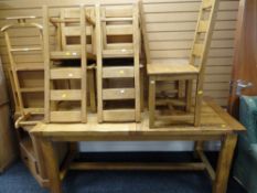 A good light oak refectory-style dining table & six matching chairs