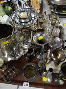 Tray of various EPNS including toast racks, coasters, bottle holder etc