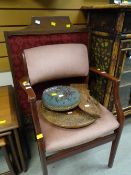 A parcel of items including fireguard, wall clock, chair, bead work stool etc
