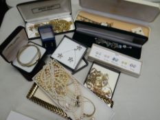 A small basket of designer costume jewellery, some in Pierre Cardin boxes etc