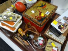 A parcel of old collectable tins & packaging together with sundry curios etc