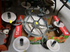 A hanging alabaster & metallic six-branch ceiling light