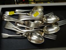 A collection of plain hallmarked silver cutlery with monogrammed terminals, 24ounces