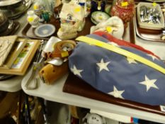 A parcel of various items including small leather document case, American flag, Royal Vista-ware