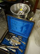 A case of cutlery & sundry metalware including champagne cooler