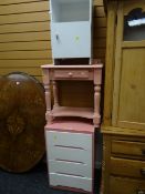 A painted narrow four-drawer chest & similar wash stand etc