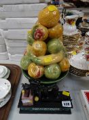 A reproduction 'Cat & Mouse' money box & a pottery 'fruit bowl'