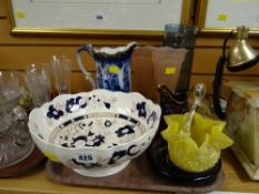 Masons bowl, coloured glass items together with an onyx telephone