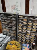 A pair of workshop cabinets containing a large quantity of craft / haberdashery / jewellery making