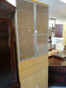 A modern IKEA-style lounge cabinet with cupboard drawers & glazed top