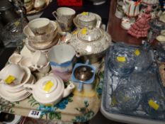 Parcel of various teaware including Bilton's child's teaset, blue glass dressing table set etc