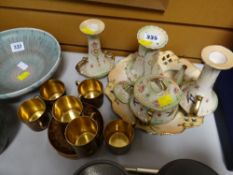 Vintage Staffordshire china decorated dressing table set together with six Crown Devon lustre & gold