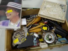 A parcel of collectables including fountain pens, wine label, cuff links etc