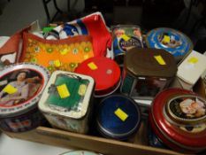 Collection of various vintage & other advertising tins, collection of tea towels