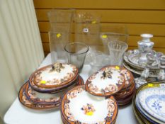 A part Edwardian dinner set & a quantity of large glass vases etc