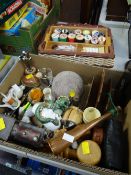 Small parcel of ornaments & a sewing basket with associated contents