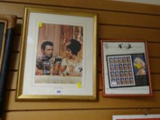 A framed still colour photograph of Richard Burton & Elizabeth Taylor in Cleopatra together with a