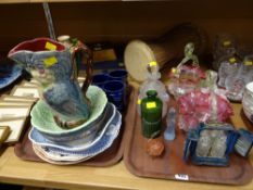 Collection of china & glassware including three Portmeirion commemorative mugs, parrot jug, coloured